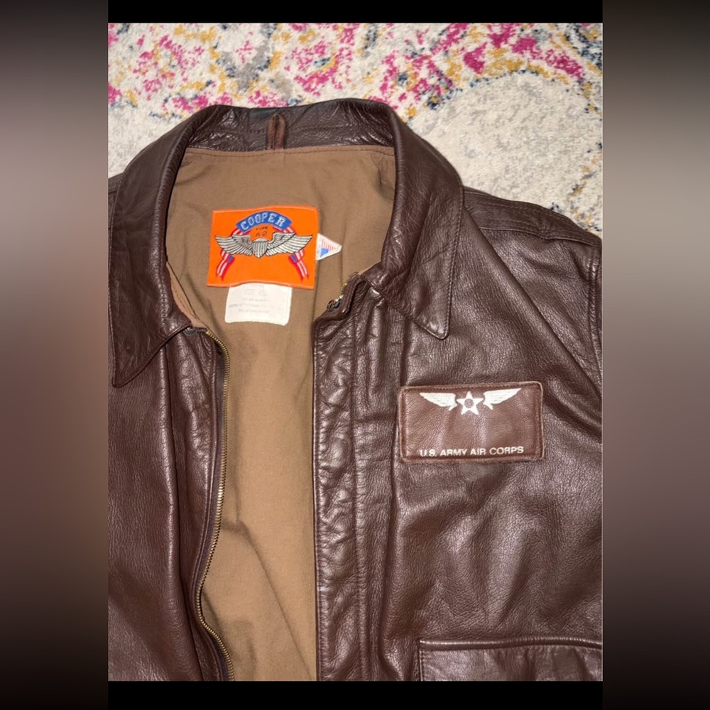 Brown Leather Bomber Jacket - Vintage Air Corps Flight Jacket with Velcro Patch